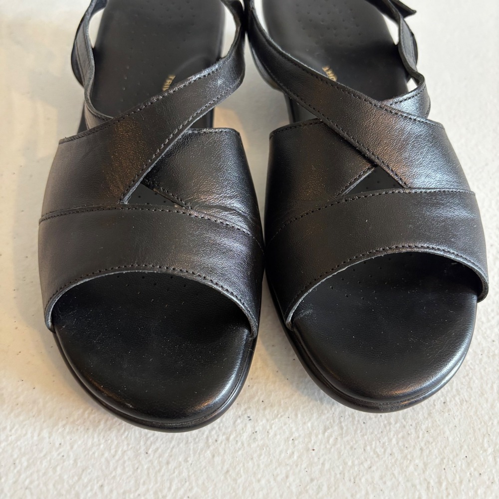 SAS Tripad Comfort Black Leather Wedge Sandals Womens 8 Wide Slingback Made USA - Picture 2 of 9